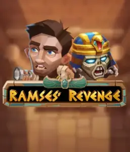 Dive into the thrilling world of Ramses' Revenge slot by Relax Gaming, featuring a surprised explorer and a fierce mummy against an Egyptian tomb backdrop. This graphic portrays the drama of ancient Egyptian myths, great for those interested in historical adventures, offering a thrilling escape. 